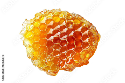 A honeycomb with honey oozing out of it on A Transparent Background.