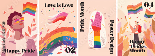 Gay pride month poster design collection. Set of banners for LGBTQ pride celebration