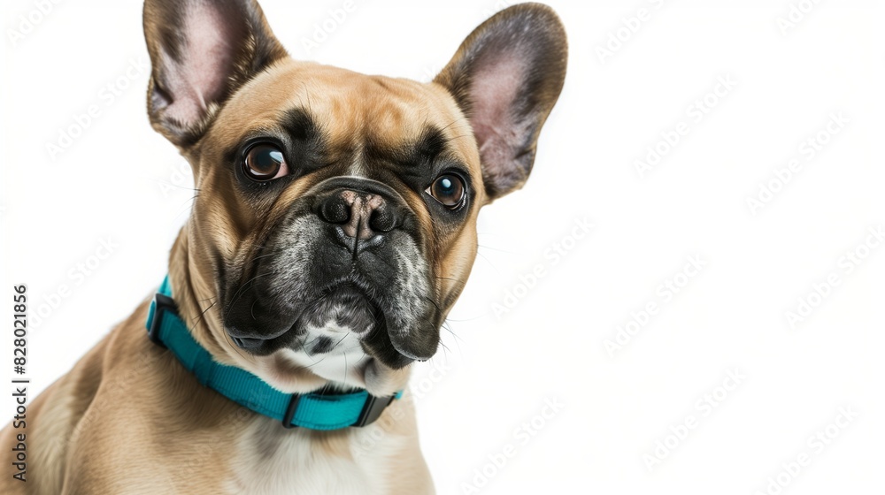 French bulldog with blue collar, isolated on solid white background French bulldog with blue collar, isolated on solid white background