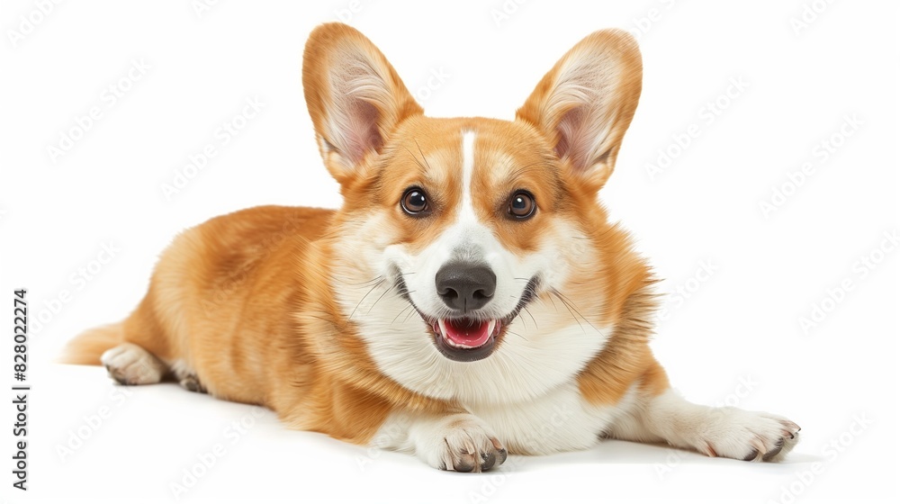 Pembroke Welsh Corgi with a happy smile, centered on solid white background Pembroke Welsh Corgi with a happy smile, centered on solid white background