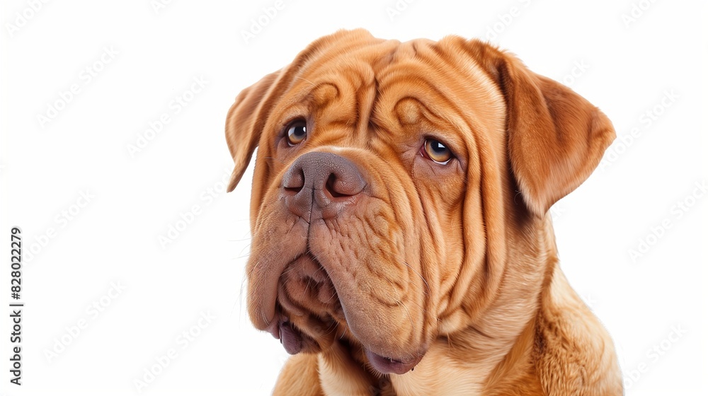 Mastiff with a calm demeanor, centered on solid white background Mastiff with a calm demeanor, centered on solid white background