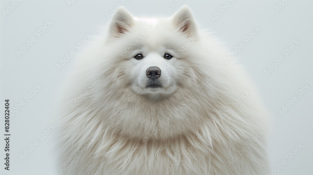 Samoyed with a big, fluffy coat, centered on solid white background Samoyed with a big, fluffy coat, centered on solid white background