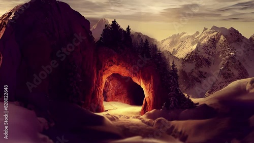 Winter Nature Landscape with Beautiful Frozen Ice Cave and Glacial Adventure in Cold Icy Mountain Travel Blue Natural Frost Water Tourism Crystal Glacier Extreme White Russia Entrance Background Grott photo