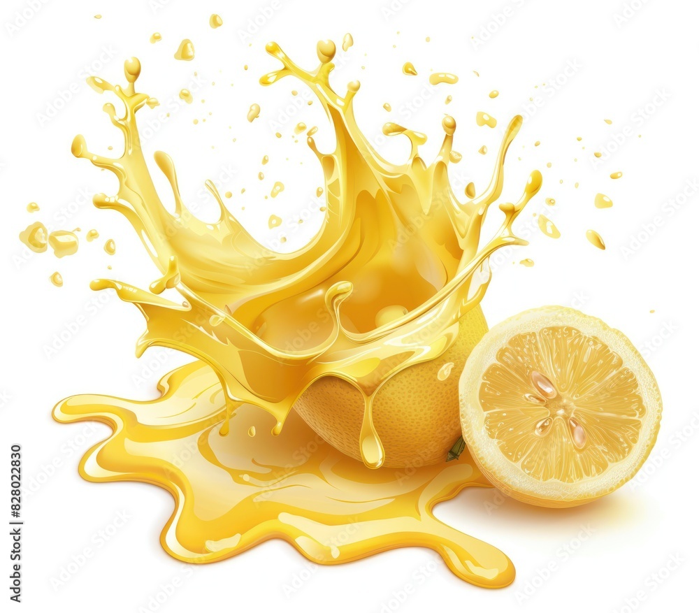 Fresh lemons and lemon jam splashed, isolated on white background Fresh lemons and lemon jam splashed, isolated on white background