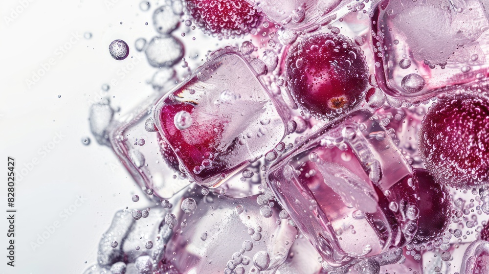Cranberry slices and ice cubes in sparkling water, refreshing beverage concept Cranberry slices and ice cubes in sparkling water, refreshing beverage concept