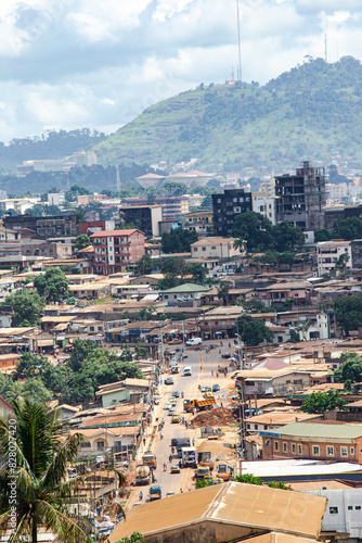 Fototapeta aerial view of part of the Essos district in yaounde, Cameroon.