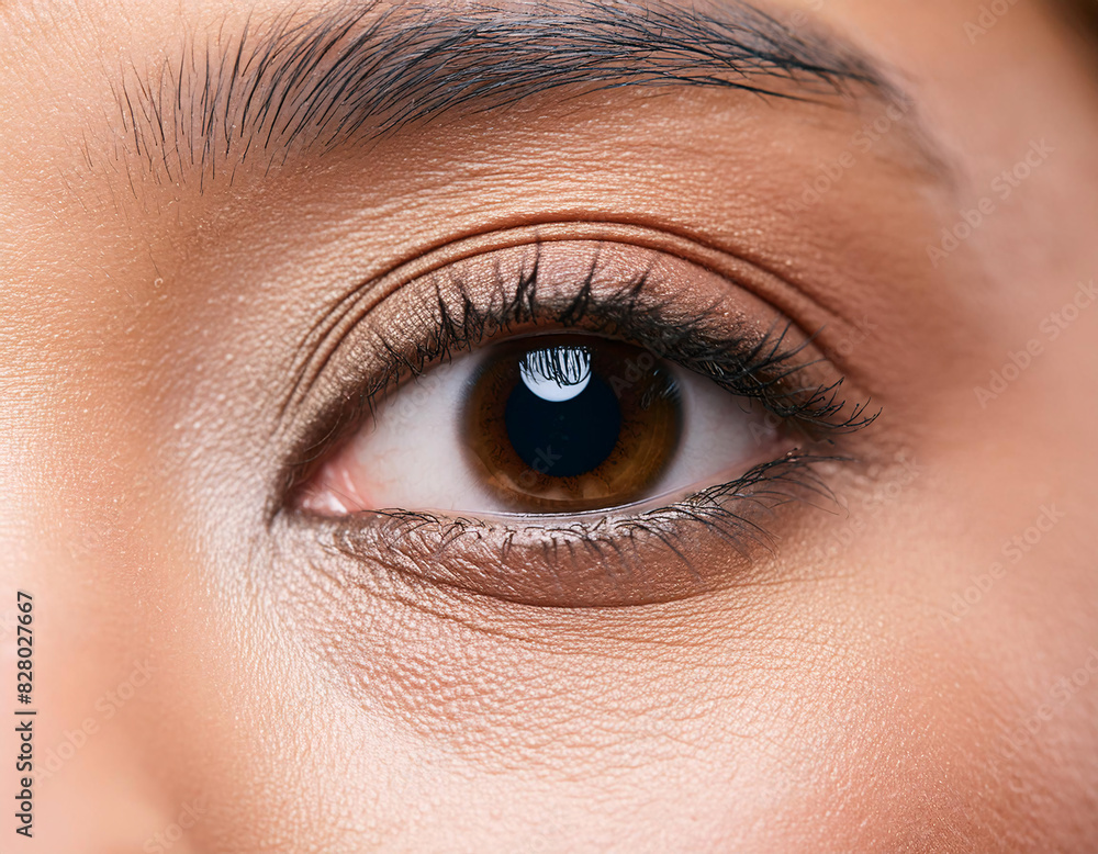 Obraz premium Nahaufnahme eines schönen brauen Frauen Auges mit minimalem Make up