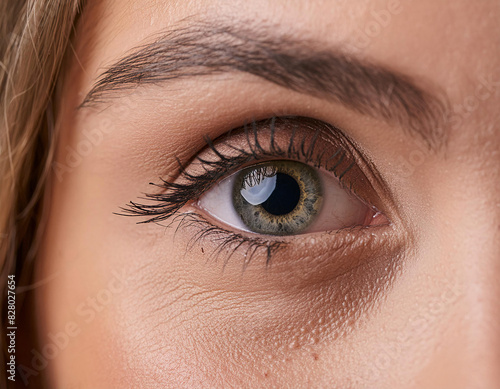 Nahaufnahme eines schönen blau grünen Auges einer Frau mit minimalem Make up ki generiert 