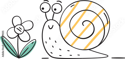 Snail With Flower Doodle