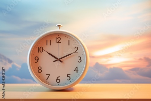 Alarm clock on sky background. Time concept.