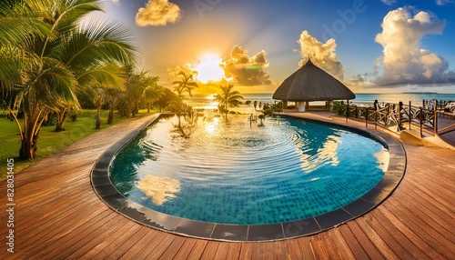 Luxury tropical vacation.Spa swimming pool  Mauritius island