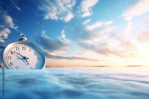 Alarm clock on sky backgrou...