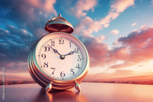 Alarm clock on sky backgrou...