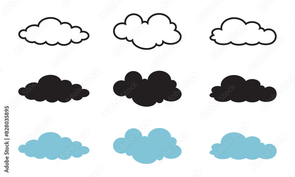 Fototapeta premium Isolated Cloud Shape In Outline, Glyph And Flat Icons