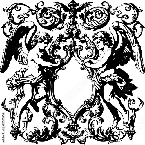 Baroque Cherubs with Ornate Floral Frame