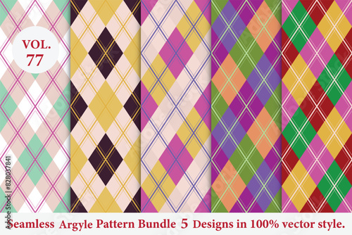 Argyle Pattern Bundle 5 designs Vol.77,geometric,Knitted,plaid