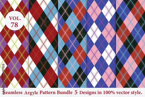 Argyle Pattern Bundle 5 designs Vol.78,geometric,Knitted,plaid