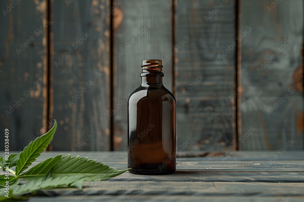 Cannabis herb and leaves with oil extracts in jars. medical concept Cannabis herb and leaves with oil extracts in jars. medical concept