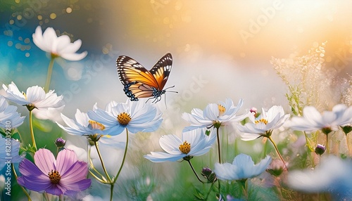 abstract nature spring Background  spring flower and butterfly 4k high quality