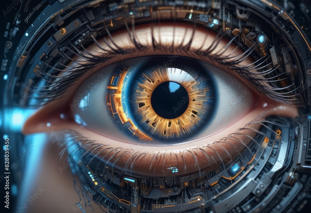 Fototapeta premium Eye of futuristic and Innovative Imagery AI and Automation use of artificial intelligence and automation in business processes, illustrating efficiency and productivity enhancements