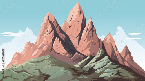 Colorful chibistyle cartoon of a mountain in vivid hues, created with stylized digital painting. photo