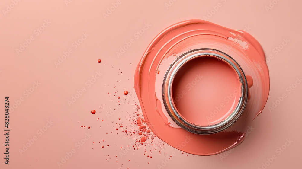 An open can of peach colored paint on a peach background An open can of peach colored paint on a peach background