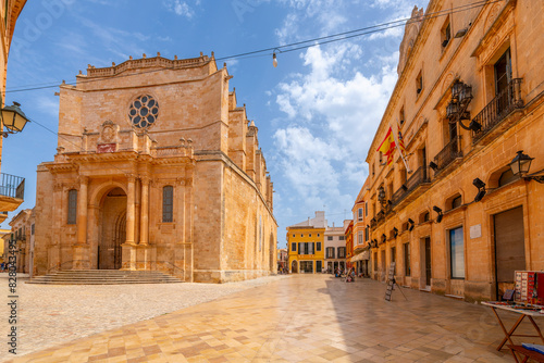 The Ciutadella de Menorca Cathedral in the historic old town center of the medieval Spanish town of Ciutadella de Menorca, on the island of Menorca Spain.	