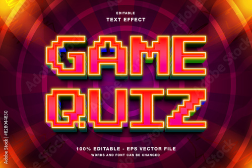 Game Quiz Pixel 3d text style effect template editable