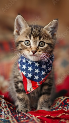 Kitten Wearing Patriotic Bandana for Independence Day Celebration © Faisal