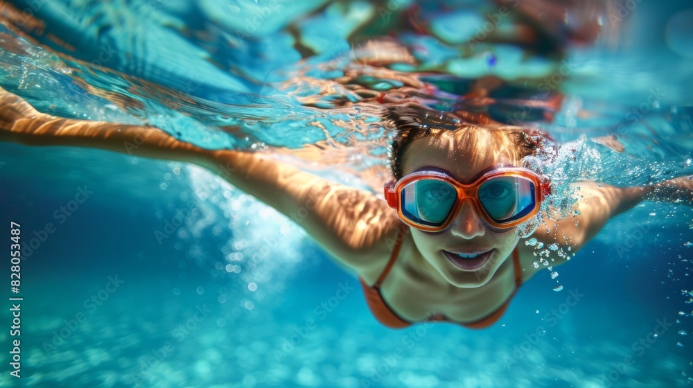 Fototapeta premium An athlete swimming in water with water splash in pool