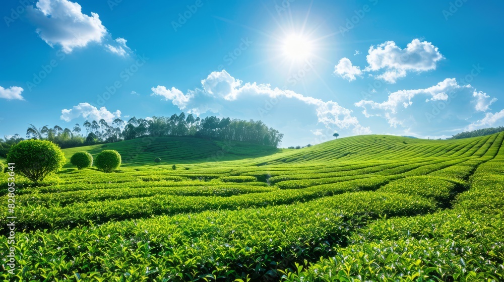 tea garden with bright blue sky tea garden with bright blue sky