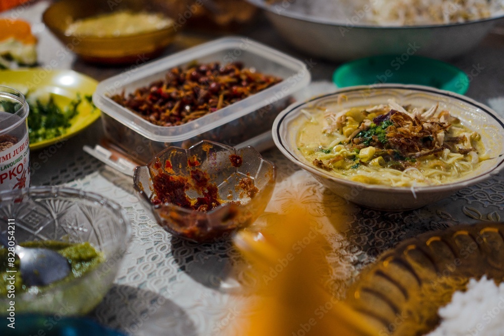 A complete array of side dishes for soto meal A complete array of side dishes for soto meal