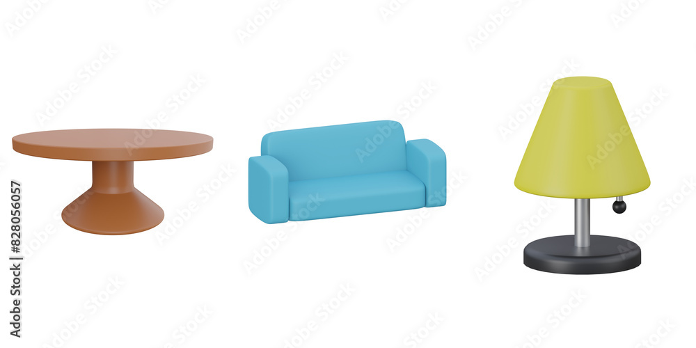 3d coffee table, couch, desk lamp. 3d interior building set. Transparent background 3d coffee table, couch, desk lamp. 3d interior building set. Transparent background