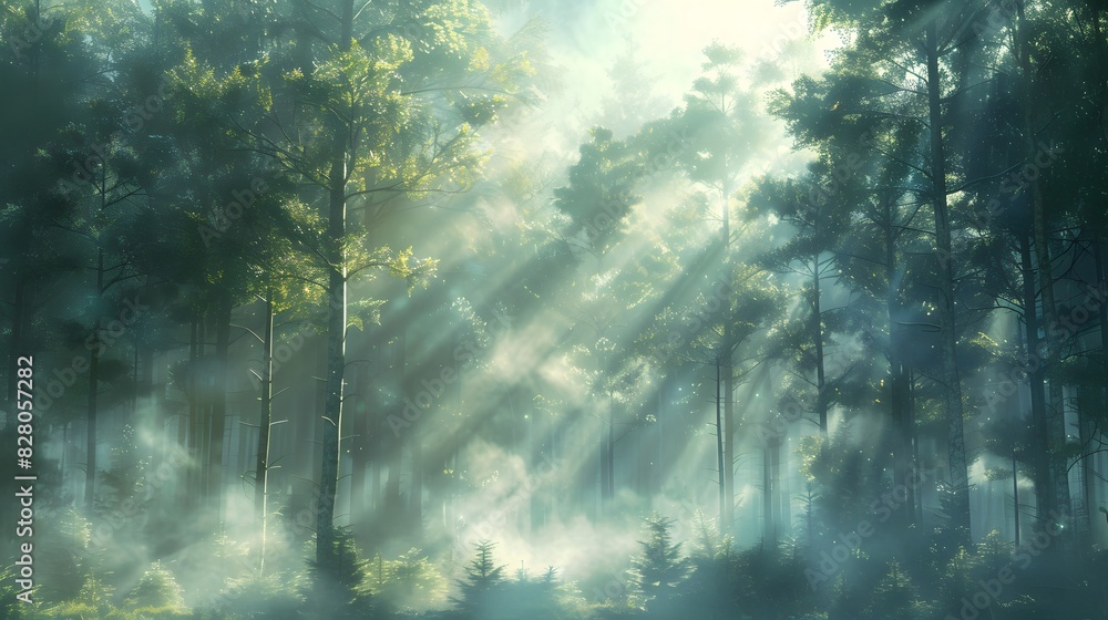 A misty forest scene with tall trees and fog rising from the ground, creating an ethereal atmosphere. A misty forest scene with tall trees and fog rising from the ground, creating an ethereal atmosphere.