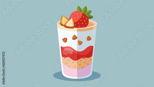 Freshly chopped strawberries and homemade cinnamon granola are nestled between layers of smooth and creamy vanilla yogurt making for a refreshing and. Vector illustration