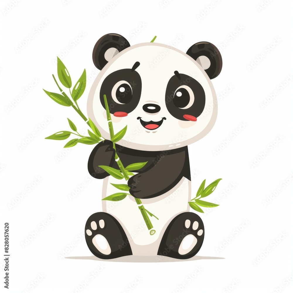 A cute panda with bamboo leaves over white background A cute panda with bamboo leaves over white background