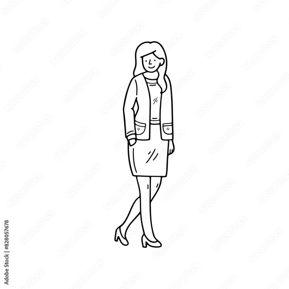 isolate black and white illustration of businesswoman character on background isolate black and white illustration of businesswoman character on background