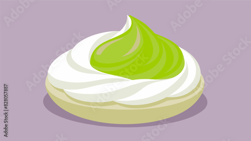 Light airy and full of flavor bitesized pistachio meringues topped with a dollop of whipped cream.. Vector illustration