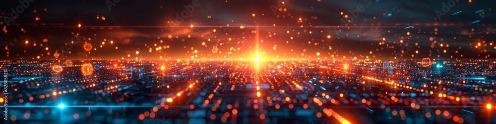 Obraz premium An abstract background for technology showing a high tech interface with a dynamic composition and lots of lights. 