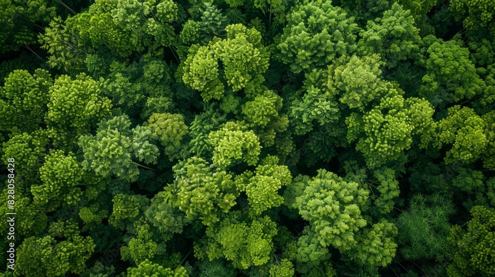Aerial top view of green trees in forest. Drone view of dense green tree captures CO2. Green tree nature background for carbon neutrality and net zero emissions concept. Sustainable green environment. Aerial top view of green trees in forest. Drone view of dense green tree captures CO2. Green tree nature background for carbon neutrality and net zero emissions concept. Sustainable green environment.