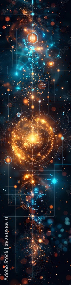Obraz premium An abstract background for technology showing a high tech interface with a dynamic composition and lots of lights. 