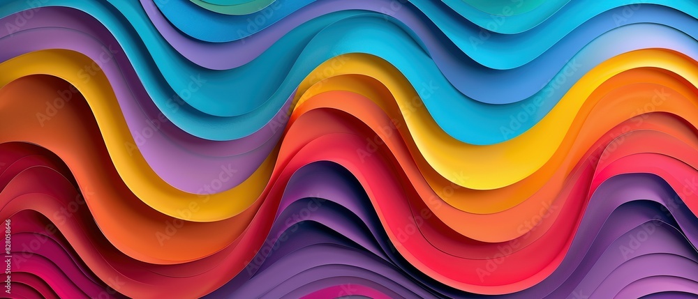 Abstract Organic Rainbow Waves, Interwoven in a Play of Bold Colors and Textured Paper Cut Overlays Abstract Organic Rainbow Waves, Interwoven in a Play of Bold Colors and Textured Paper Cut Overlays