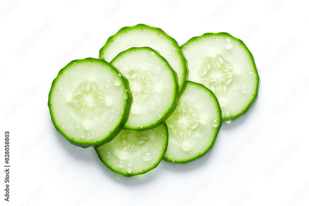 Fresh Cucumber Slices on White Background Fresh Cucumber Slices on White Background