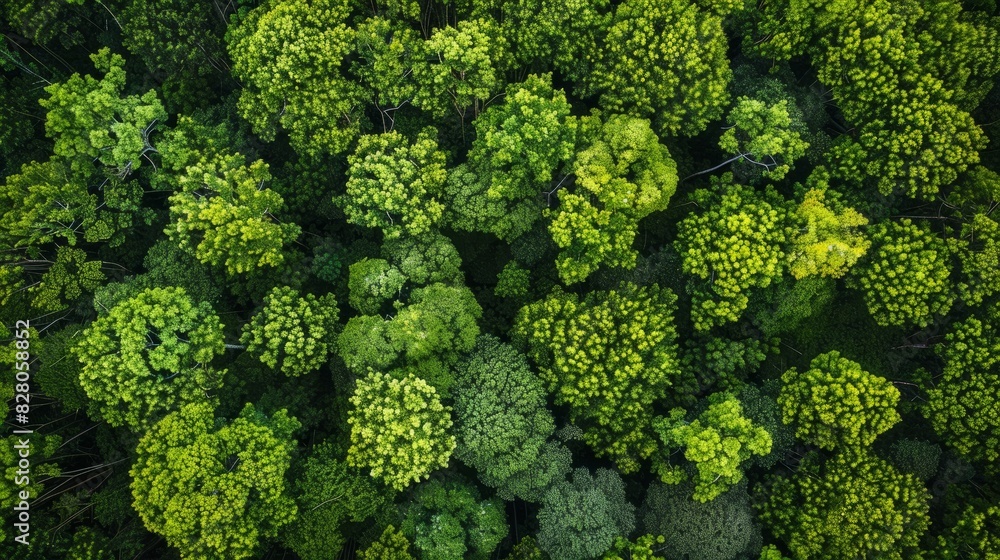 Aerial top view of green trees in forest. Drone view of dense green tree captures CO2. Green tree nature background for carbon neutrality and net zero emissions concept. Sustainable green environment. Aerial top view of green trees in forest. Drone view of dense green tree captures CO2. Green tree nature background for carbon neutrality and net zero emissions concept. Sustainable green environment.