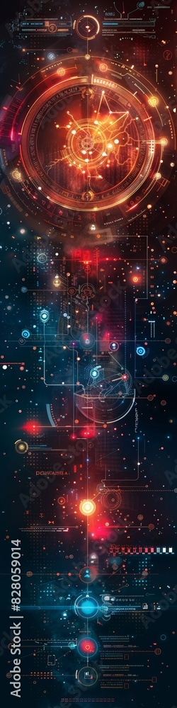 Obraz premium An abstract background for technology showing a high tech interface with a dynamic composition and lots of lights. 