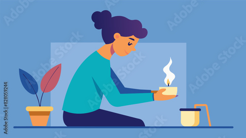 A person lighting a candle and taking a moment to reflect on all the things they are grateful for before starting their day.. Vector illustration