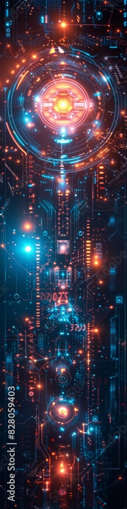 An abstract background for technology showing a high tech interface with a dynamic composition and lots of lights. An abstract background for technology showing a high tech interface with a dynamic composition and lots of lights.