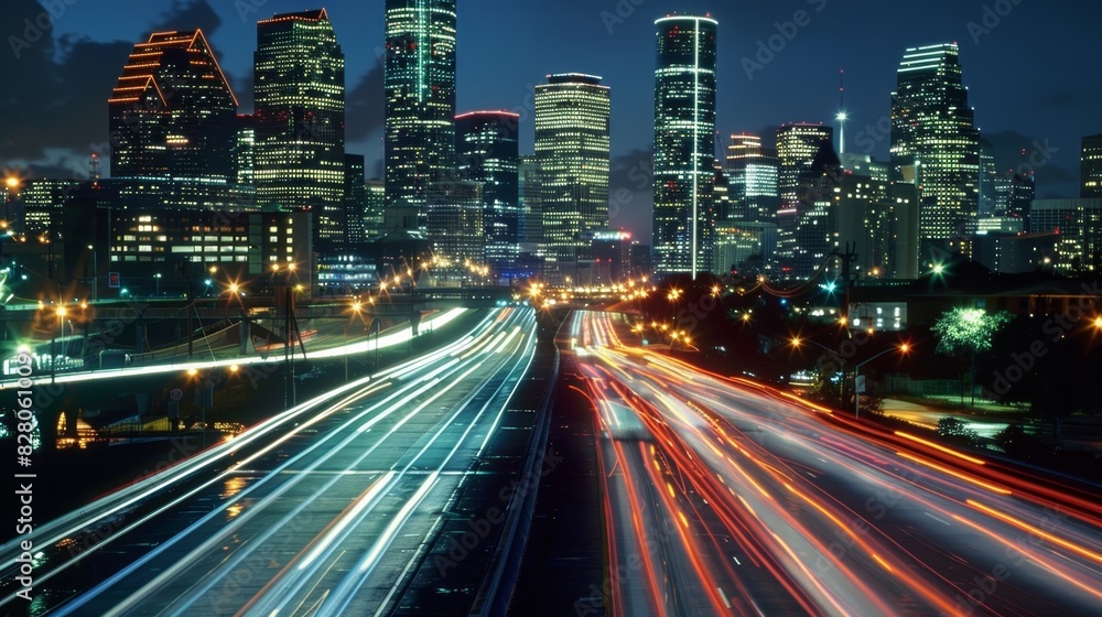 The highspeed air taxis leave streaks of bright light in their wake as they dart through the citys skyline. The highspeed air taxis leave streaks of bright light in their wake as they dart through the citys skyline.