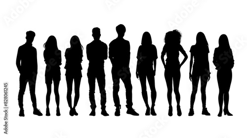 silhouette of diverse people group standing in a line for social or business themes on trasparent backgroun photo