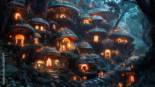 illustration of a hidden underground city populated by dwarves gnomes and other fantastical creatures with intricate tunnels glowing mushrooms and secret passages leading to hidden treasures